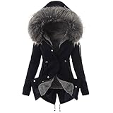 PWKNRD Damen Warme Wintermantel Winter Jacke Lange Mäntel Lässiges Mode Trenchcoat Winddicht Outdoorjacke mit Kapuze Softshelljacke Einfarbig Winterparka Gefüttert Fleecejacke Weich Damenjack