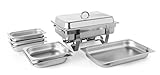 HENDI Chafing Dish, Set, 2 zusätzliche GN Behälter 1/2 65 mm tief, 3 zusätzliche GN Behälter 1/3 65 mm tief, Warmhaltebehälter, Speisewärmer, Behälter, 585x385x(H)315mm, Edelstahl 18/0