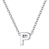 FOCALOOK Damen Anhänger Halskette platiniert Buchstabe P Charms Schlüsselbein Kette 45cm verstellbar minimalistische Initiale Modeschmuck für Mädchen Geburtstagsgeschenk für F