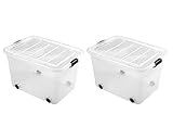 Ondis24 2 x Aufbewahrungsbox, Rollbox mit Deckel, 40 L, transparente Kunststoffbox, stapelbar, nestbar, Lagerbox 53x40x32(H)