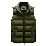 Julhold Herren Weste Steppweste Bodywarmer Outdoor Weste Mit Kapuze Freizeit Sport Winterjacke Übergangsjacke Männlich Herbst Winter Solid Outwear Jacke Ärmellose Funktionsweste(03 Armeegrün,3XL)