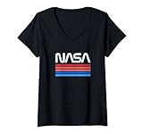 Damen 60er 70er Jahre Vintage Retro NASA Wurm Logo Vintage NASA Geschenkidee T-Shirt mit V