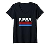 Damen 60er 70er Jahre Vintage Retro NASA Wurm Logo Vintage NASA Geschenkidee T-Shirt mit V