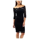IFOUNDYOU Minikleid Kleid Damen Sexy Schulterfreies Bodycon Abendkleid Spitze Langarm Festlich Partykleid Cocktailkleid Stretch Retro Ballkleid Damenkleid A-Linie Mode Bleistiftkleid Spitzenk