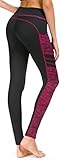 Flatik Damen Netzoberfläche Sport Gym Yoga Laufen Fitness Leggings Hose, Schwarz Rot(long Hosen), S