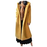 Damen-Sherpa-Jacke, lässig, Revers, flauschig, Kunstfell-Fleece-Mantel, Kapuzenjacke, lockerer Langarm, Reißverschluss, gelb, 100