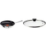 Tefal E85606 Jamie Oliver Pfanne | Bratpfanne | 28cm | Induktionspfanne | Integrierter Temperaturanzeiger | Antihaft-Versiegelung aus Edelstahl & 280977 Glasdeckel 28 cm mit Ring