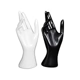 POHOVE 2 Teile Buchse Mannequin Hand, Schwarz und Weiß Schmuck Hand Form Ständer Ring Halskette Hand Rack Kette Display Hand Tagebuch Langlebig Halskette Armband Für Ringe, Armb