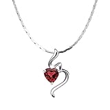 mimiliy Anhänger Halskette Liebe Herz Anhänger Halskette hergestellt mit Granat Schmuck Geschenke for Frauen, Silber Halskette 18'/ 16' Frauen Halskette (Größe: 40 cm) (Size : 40cm)