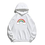 Damen Hoodie Rainbow Bridge Gedruckt Hoodies Frauen Fleece Langarm Lose Sweatshirt mit Hut Mädchen Pullover Frühling Winter Gr. M, weiß