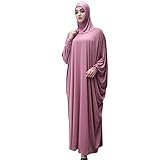 Mizily Muslim Roben Frauen einfarbig Kleid Moslemische Kopfbedeckungen Moschee Fledermaus Ärmel Roben Strickjacke Ramadan Kleid (Wassermelonenrot)