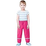 RuiGuio Regenlatzhose für Jungen Mädchen, Kinder Wind- und Wasserdichte Matschhose Regenhose, Buddelhose Winter Warm Gefüttert Regenbundhose Überziehhose Buddelhose mit Füßen (Pink, 10-12 Years)