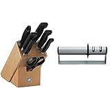 ZWILLING Messerblock, 8-tlg., Holzblock, Messer und Schere aus rostfreiem Spezialstahl/Kunststoff-Griff, Vier Sterne & 32601-000 Messerschärfer 20 x 5 x 5