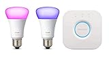 Philips Hue White und Color Ambiance E27 LED Lampe Starter Set, zwei Lampen 4. Generation, dimmbar, steuerbar via App, kompatibel mit Amazon Alexa (Echo, Echo Dot)