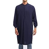 Herren Muslim Druck Kaftan Robe O-Ausschnitt Lange Ärmel Retro Tuniken Lose Arabische Mode einfache Lange Herrenhemd muslimische Robe Shirts T Shirts Langarm Light Plain Gown Nachthemden Pyj