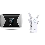 TP-Link M7650 mobiler WLAN Router (4G/LTE bis zu 600Mbit/s Download/ 50Mbit/s Upload, Hotspot, Cat11, 3000mAh Akku) schwarz/Silber & RE650 AC2600 Dualband Gigabit WLAN Rep