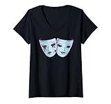 Damen Theater Maske Sad Emo Pastell Goth Soft Grunge Aesthetic T-Shirt mit V