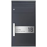 Paketbriefkasten SafePost 65MS inkl. Hausnummer- und Namensschild graviert V4A-Edelstahl/anthrazit RAL 7016 Design-Paketkasten modern für alle Paketdienste Paketbox mit Briefkasten Standbriefk