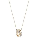 Swarovski Further Anhänger, Weiße und Rosé Vergoldete Damenhalskette mit Funkelnden Swarovski Kristallen und Zwei Ringen als Anhäng