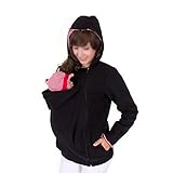 ZQXJBM Damen Langarm Umstandsjacke Känguru Softshell Umstandsmode Modischer lässiger Mantel Fleecejacke mit Kapuze Tragejacke Warm zu Bleiben,Schwarz,L