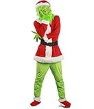 ZZLBUF Halloween-Kostüm für Weihnachten, Cosplay, Kostüm, Partyoutfit mit Weihnachtsmann/Frosch/Knochen-Skelett/Catsuit, 4# Rot, XXL