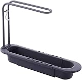 Yeehliny Teleskop-Spülenhalter Waschbeckenständer Erweiterbarer Ablagekorbhalter Spüle Schwammhalter Ordnungshelfer Spülbecken-Organizer Küchen-utensilienhalter für die Spülbecken (Grau)