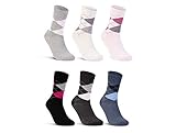 6 oder 12 Paar Damen Socken Baumwolle Kariert Karo Komfortbund (39-42, 6 Paar | Farbmix)