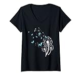 Damen Löwenzahn und Schmetterlinge Design für Damen Pusteblume T-Shirt mit V