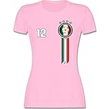 Fussball WM 2022 Fanartikel - 12. Mann Italien Emblem - S - Rosa - Italien+Tshirt+Damen - L191 - Tailliertes Tshirt für Damen und Frauen T-S