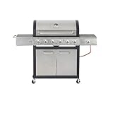 Kamino BBQ Gasgrillwagen Tennessee, 6 Brenner mit 1 Seitenbrenner, Edelstahl-mit Seitentisch, Grillstation, schwarz/silberfarb