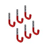 Gedotec Wandhaken Garage mit Gummierung rot Metall-Haken Werkstatt für Wand-Montage | Schwerlast-Gerätehalter 80 x 120 mm | Tragkraft 45 kg | Haken für Garten-Geräte | 6 Stück - Montagehaken-S