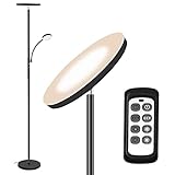 Stehlampe LED Dimmbar,Totofac 3 Farbtemperaturen Superhelle Stehlampen, 27W Hauptlicht und 7W Seitenleselampe für Wohnzimmer, Schlafzimmer, Büro, Arbeiten mit Fernbedienung und Touch-Steuerung