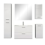 trendteam smart living 5-teilige Set Kombination, Holz, Front: Weiß Hochglanz Korpus: Rauchsilber, 180 x 190 x 47