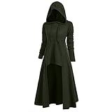 Watopia Damen Vintage Lange Mantel Umhang Gothic Hoodie,Jacke Plus Size High Low Sweater Einfarbig Lange Bluse Tops Langer Kapuzenpullover Oberteile Outwear Cosplay Kostü