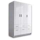 HAGEN Eleganter Kleiderschrank 3-türig mit viel Stauraum - Vielseitiger Drehtürenschrank in Weiß, Front Hochglanz Weiß - 135 x 195 x 57 cm (B/H/T)