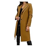 TRFPLOOC Frauenmantel Frühlingsjacke Damen Lang Warme üBergangsjacke Einfarbig Slim Fit Revers Blazer Jacke (Khaki, XXL)