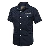 BIBOKAOKE Herren Hemd Revers Freizeithemd Basic Slim Fit ArbeitsHemd Alltag Cargo T-Shirt Outdoor Wandern Kurzarm Fashion Kariert Bedrucktes Business Arbeit Büro Männer S