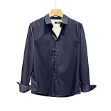 LZJDS Herren langärmliges formelles Hemd einfarbig Schlankes lässiges Business-Knopfhemd quadratischer Kragen Regular Stretch einfarbig,Dark Blue,M