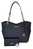 Michael Kors Jet Set Travel Large Chain Shoulder Tote Bundle with Jet Set Travel Trifold Wallet, 2021 Signature Mk Black/Black, Larg