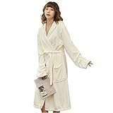 TBATM Damen-Kapuzen-Fleece-Bademäntel, Leichter Weicher Plüsch-Korallen-Fleece-Morgenmantel, Mit Gürteltasche Elegante Damen-Kimono-Bademäntel Für Hausduschen-Partygeschenke,Beige,XL