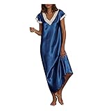 SCBFDI Damen Kurzarm V-Ausschnitt Homewear Pyjamas Langes Kleid Spitze Lose Kleider Nachthemden Nachtw