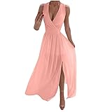 Blingko Damen Abendkleid Lang mit Schlitz Sexy V-Ausschnitt Wickelkleid Elegant Cocktail Kleid Ballkleid für H