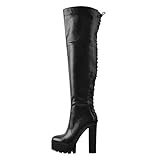 Only maker Damen Overknee High Heel Sexy Stiefel Plateau Blockabsatz Schwarz 39 EU