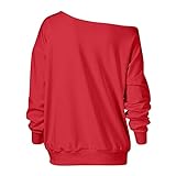 HHyyq Damen Casual O-Neck Kontrastfarbe Langarm Top Pullover Sweathir Kragen trägerlos Langarmshirt Sport Sweatshirt Weihnachten Drucken T-S