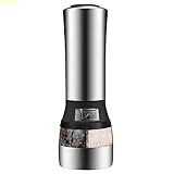 SMSOM Edelstahl Salz & Pfefferschleifer, Keramikblätter Gewürz & Salzstreuer, Verstellbarer Grobheit Pfeffer & Salzmühle, elektronischer Shaker, Silb