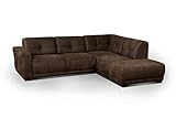Cavadore Ecksofa 'Modeo' / Schlafsofa mit Federkern und modernen Kontrastnähten / Hochwertiger Mikrofaser-Bezug in Wildlederoptik / Holzfüße / Maße: 261x77x214 cm (BxHxT) / Farbe: Mokka (dunkelbraun)