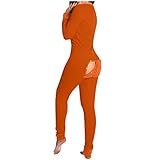 Fanxing Schlafanzug Damen V-Ausschnitt sexy Geknöpfter Klappe Einteiler Overall Jumpsuit Weihnachten Strampler Damen Butt Button Back Flap Weihnachten O