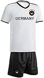 Blackshirt Company Deutschland Kinder Trikot Set Fußball WM EM Fan Zweiteiler Weiss Schwarz (92-98)