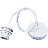 E27 Metall Lampenaufhängung, Metall Lampenfassung mit kabe, Lampensockel Halterung mit Kabel Weiß, Weißer Lampenfassung, Sehr Geeignet für Deckenbeleuchtung, Lampenfassung Aufhängung