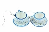 Miniblings Tassen Teetassen Ohrringe Hänger Tasse Kaffee Porzellan Punkte blau - Handmade Modeschmuck I Ohrhänger Ohrschmuck versilb